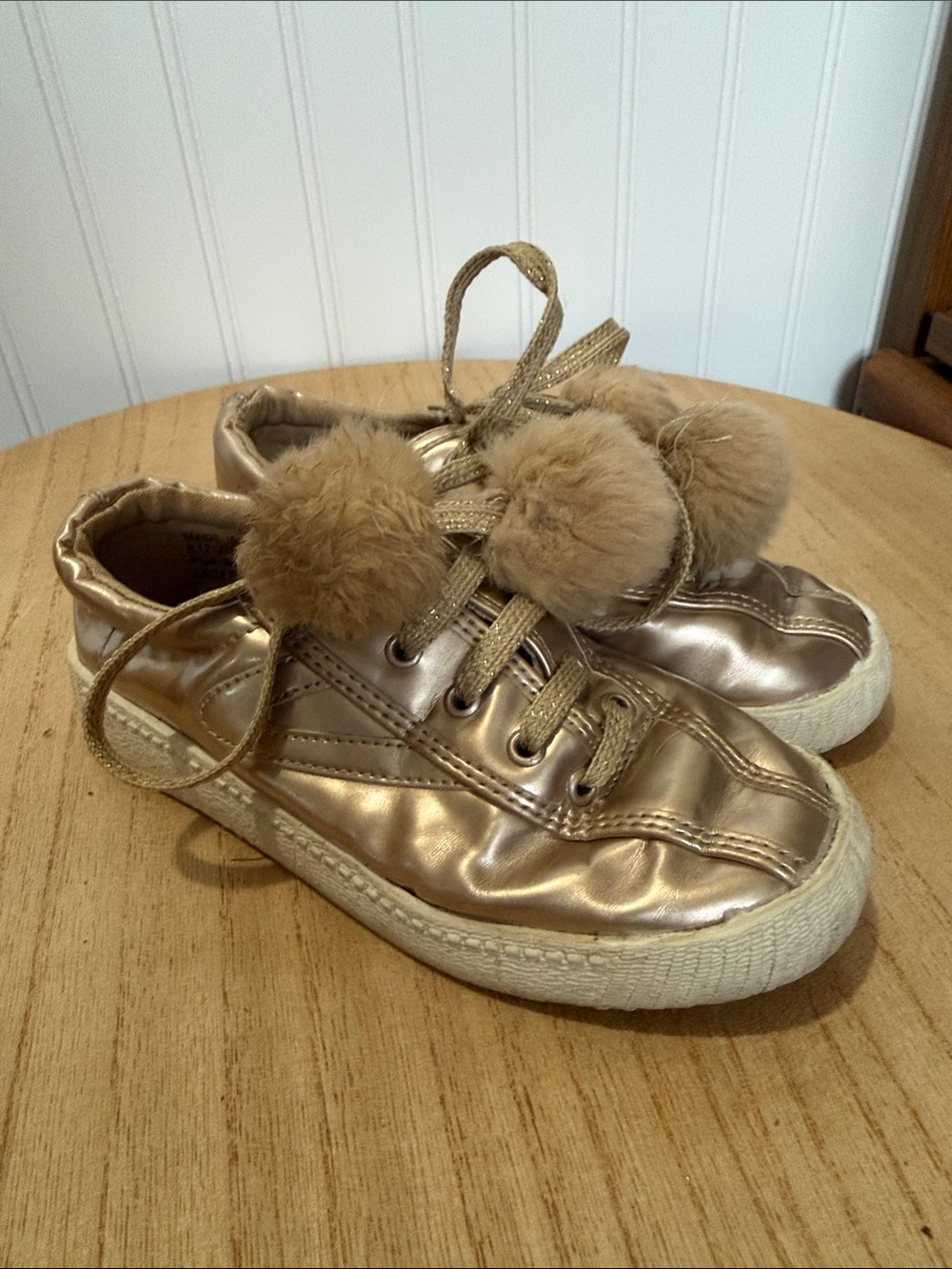 Tretorn Kids Metallic Gold Pom-Pom Sneakers 12